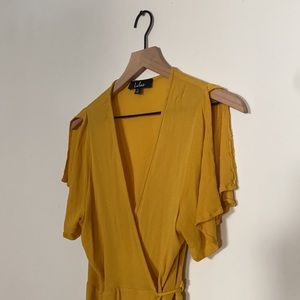 Yellow floor length wrap dress